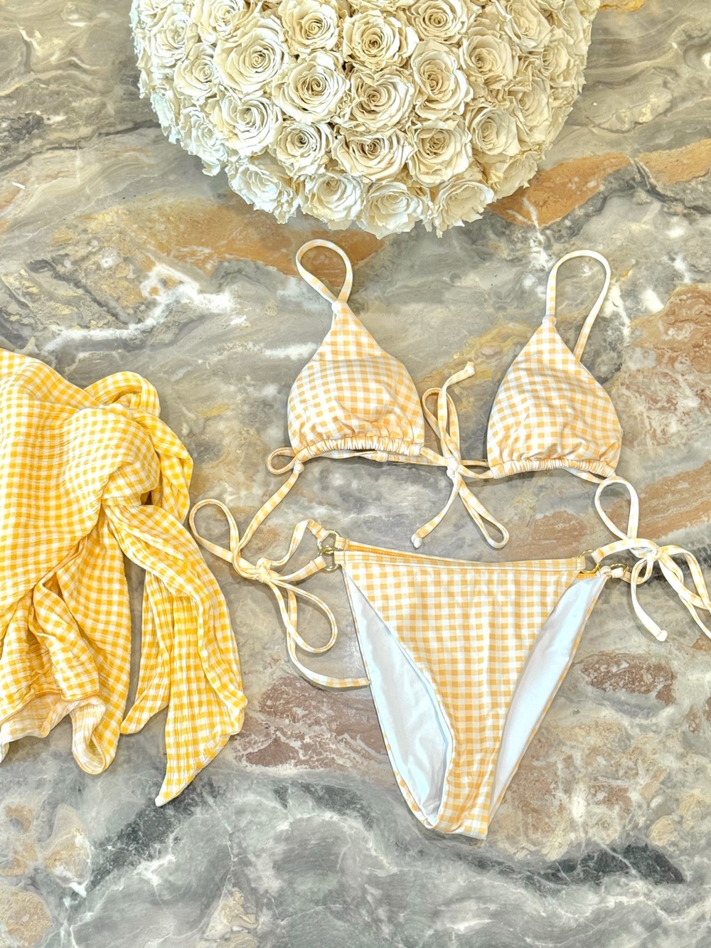 Dippin Daisy’s Yellow Gingham String Bikini and Sarong